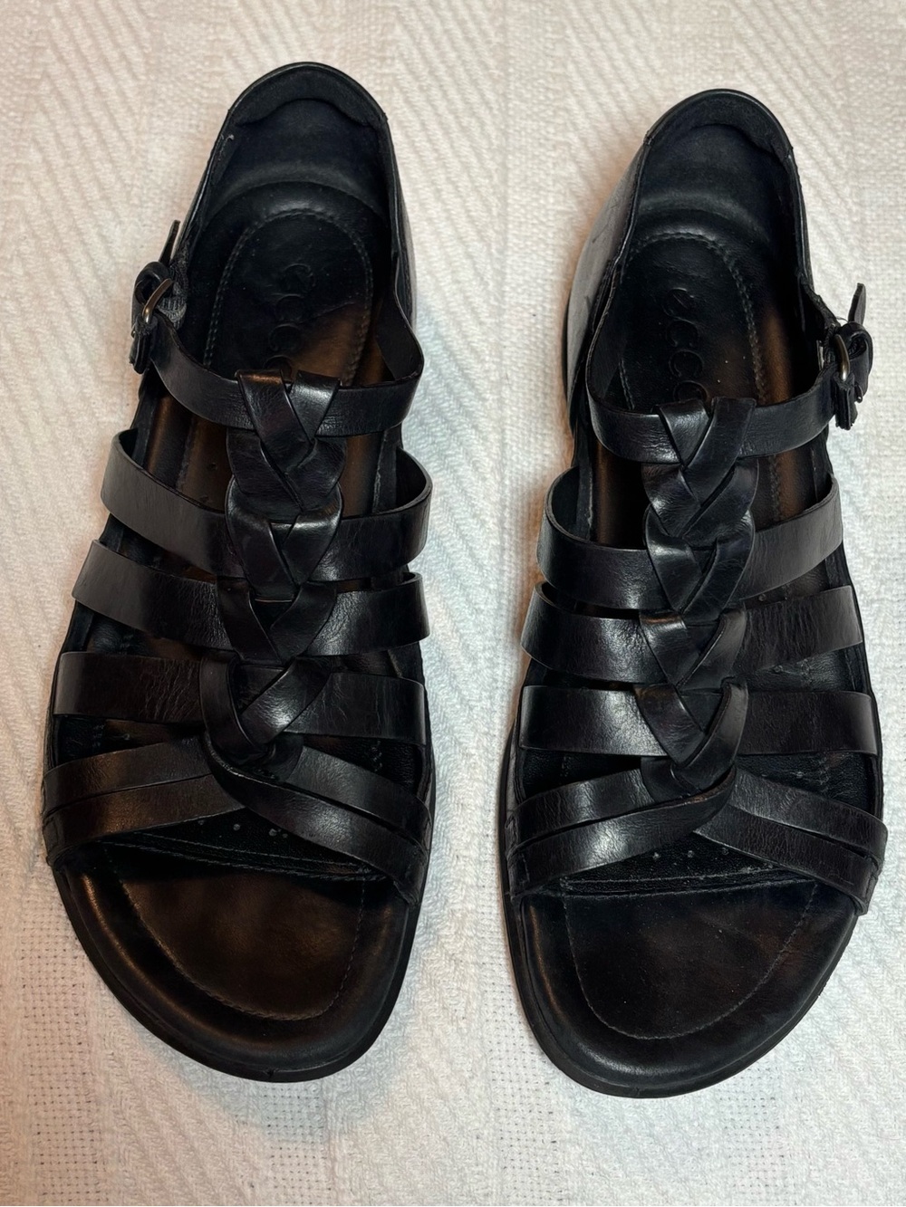 Ecco Women’s Sandals 38 Black Fisherman Open-toe Leather Buckle Size 7/7.5